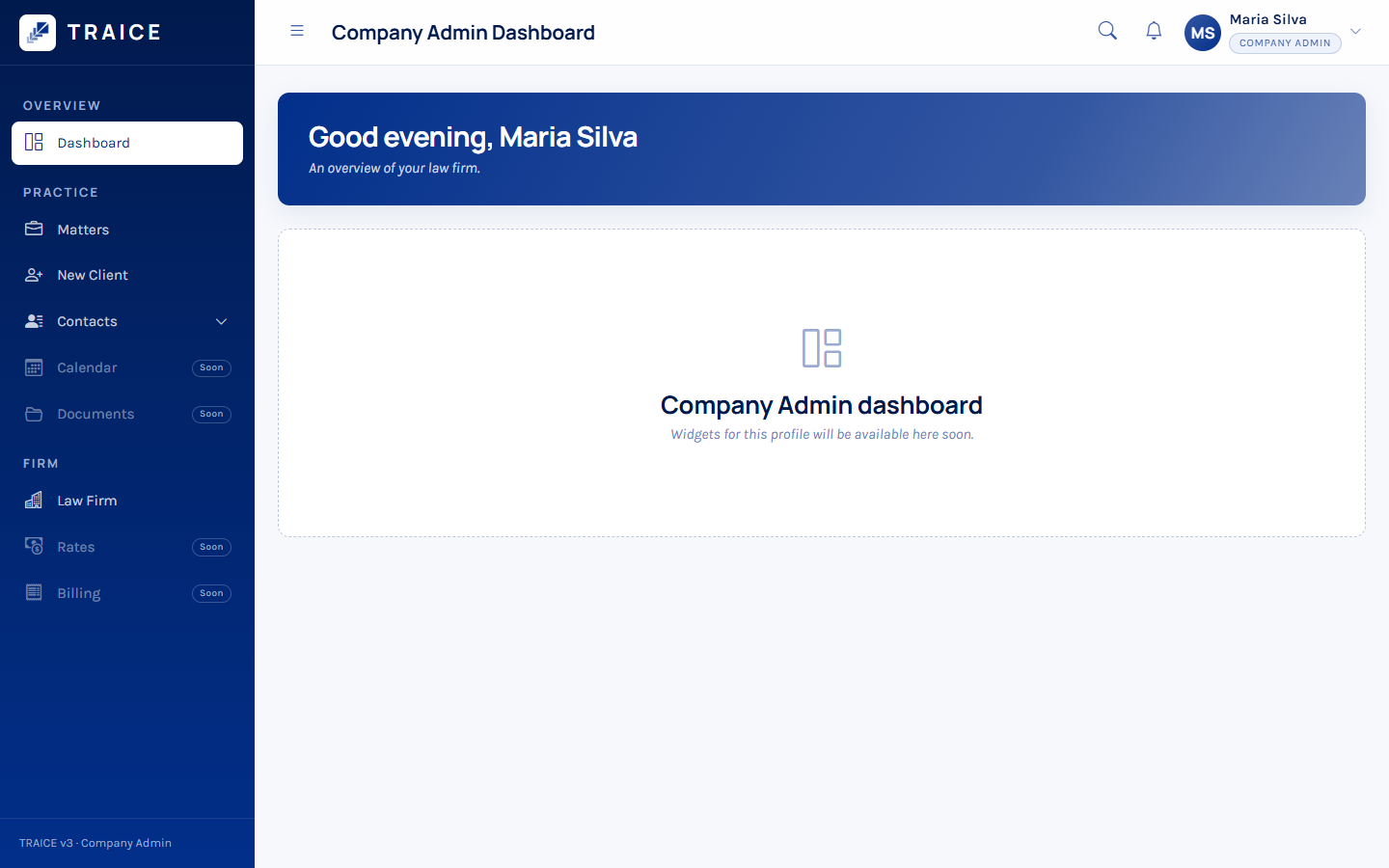 TRAICE dashboard screen